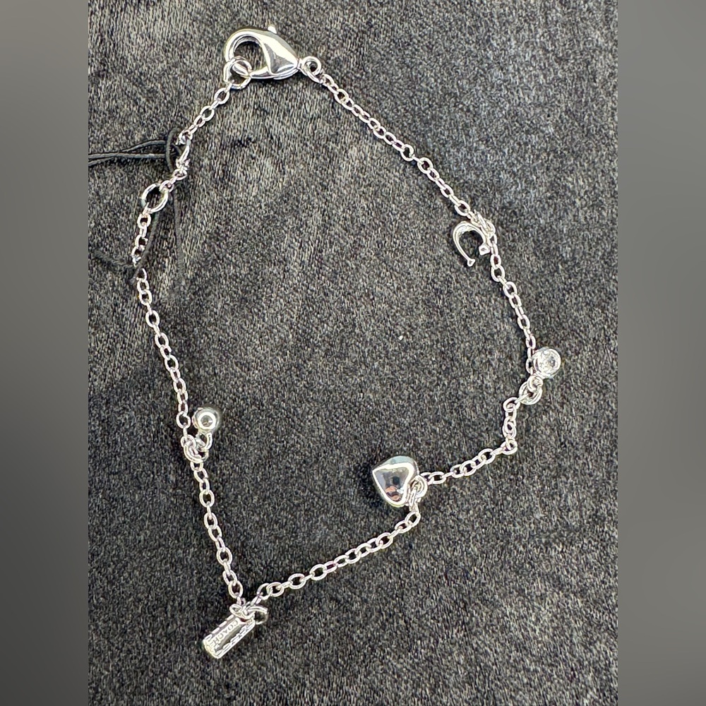 NWT Coach Silver Charm Bracelet Dust Bag Heart Crystal